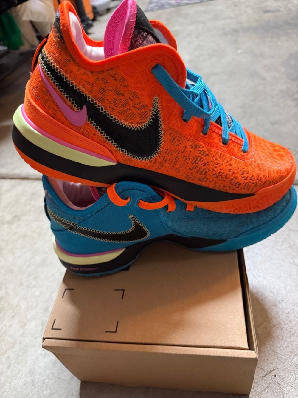 Nike LeBrons Men’s Bright Orange and Cyan Low-Top Sneakers - Picture 4 of 5